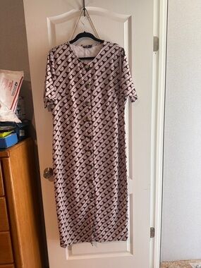 SHEIN Pink Patterned Button-Front Midi Dress